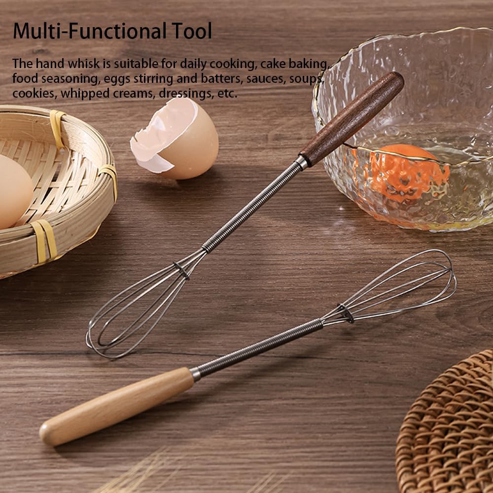 Stainless Steel Mini Whisk 2 Pcs, Small Wire Whisks Set with Wooden Handle, Kitchen Egg Beater Mini Hand Mixer for Cooking, 7.8inch