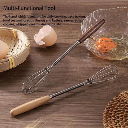 Stainless Steel Mini Whisk 2 Pcs, Small Wire Whisks Set with Wooden Handle, Kitchen Egg Beater Mini Hand Mixer for Cooking, 7.8inch