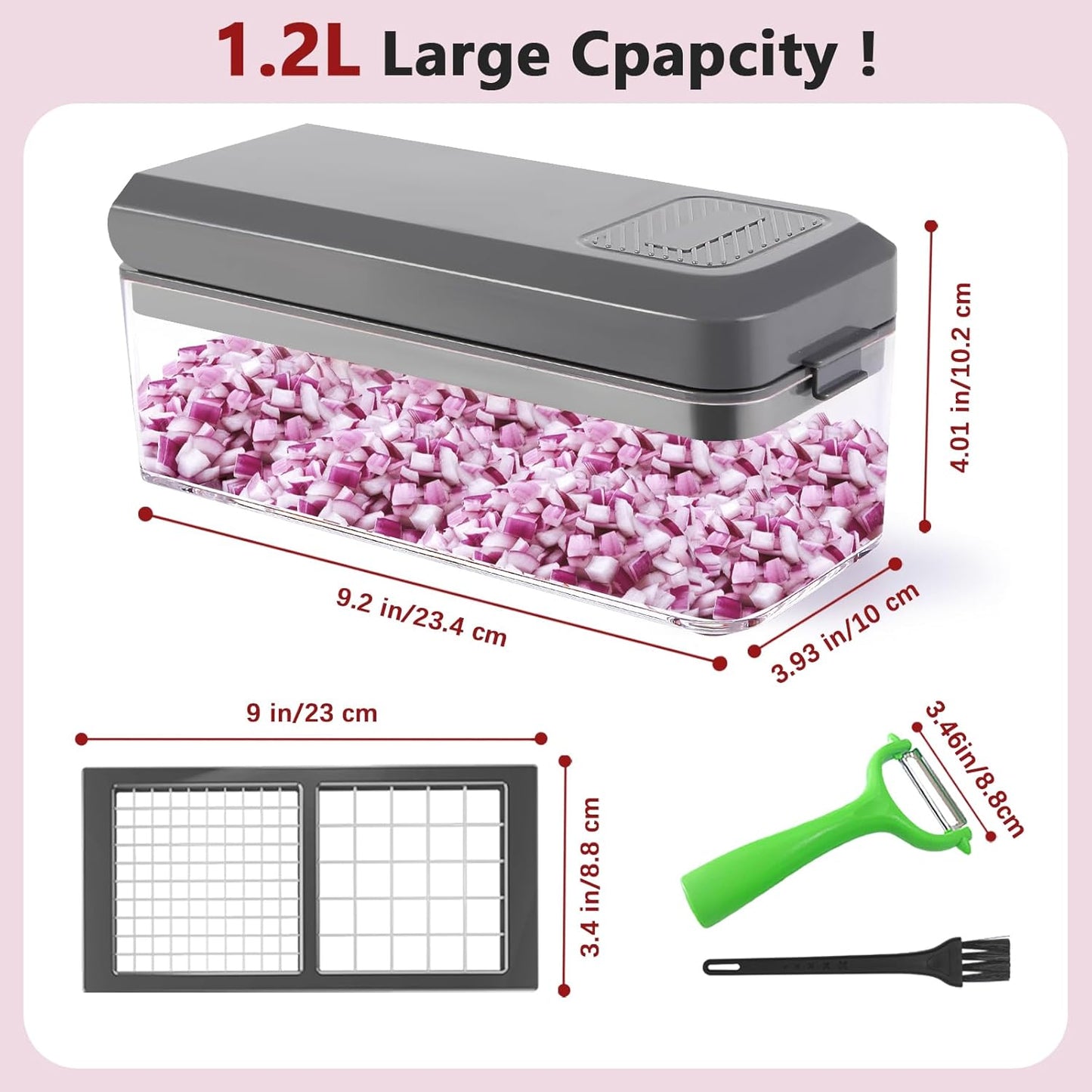 Vegetable Chopper, Onion Chopper Dicer, Mandoline Slicer, Food Chopper with Container, Vegetable Cutter for Salad Potato Carrot Garlic（2 Blades, Black）