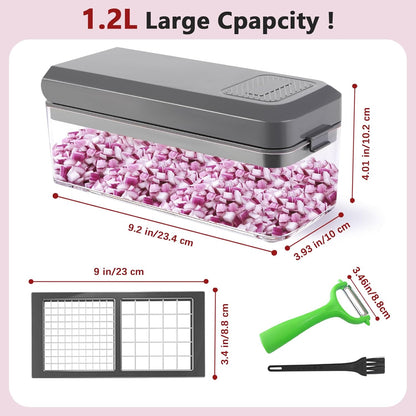 Vegetable Chopper, Onion Chopper Dicer, Mandoline Slicer, Food Chopper with Container, Vegetable Cutter for Salad Potato Carrot Garlic（2 Blades, Black）