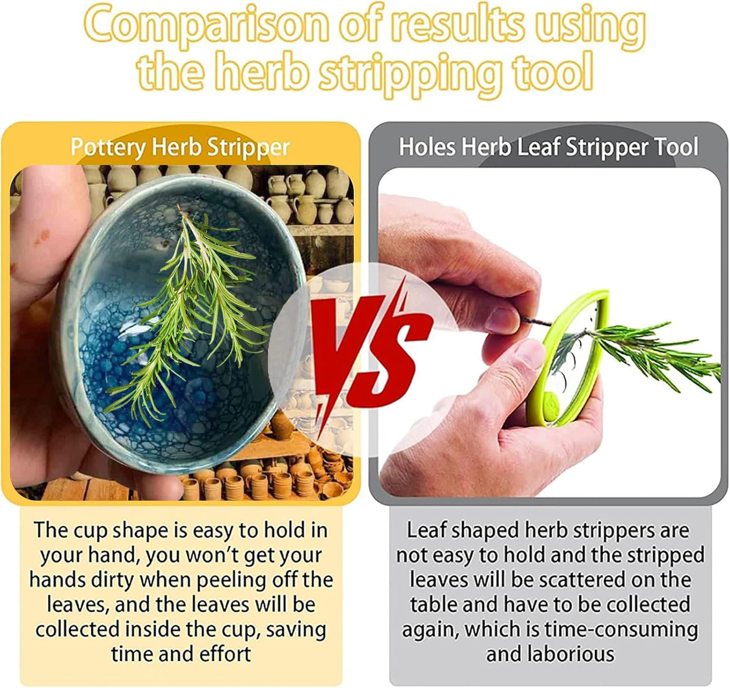 Pottery Herb Stripper Bowl, Handmade Ceramic Herb Stripper Tool with 4-Hole Design, Herb Roller for Quick Leaf Removal, Suitable for Peeling Off The Leafy (Blue)