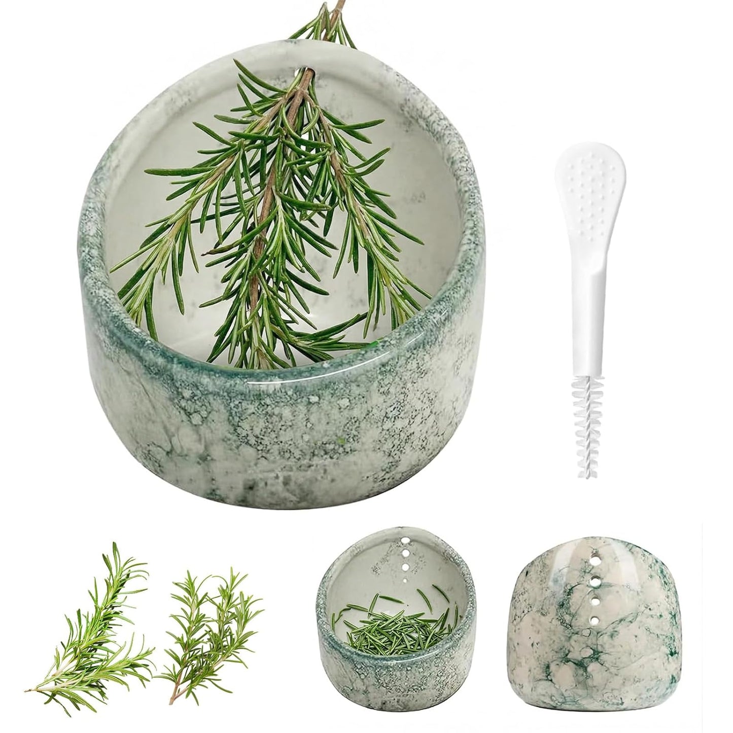 Pottery Herb Stripper Bowl Ceramic Set for Kale, Thyme, Basil, Rosemary Stripper