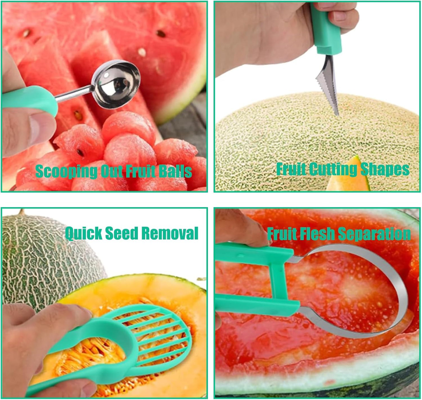 Fruit Cutter Slicer Tool Watermelon Plastic Stainless Steel Melon Baller Scoop Kitchen Scooper Gadget Kit for Making Juice Fruit Salad