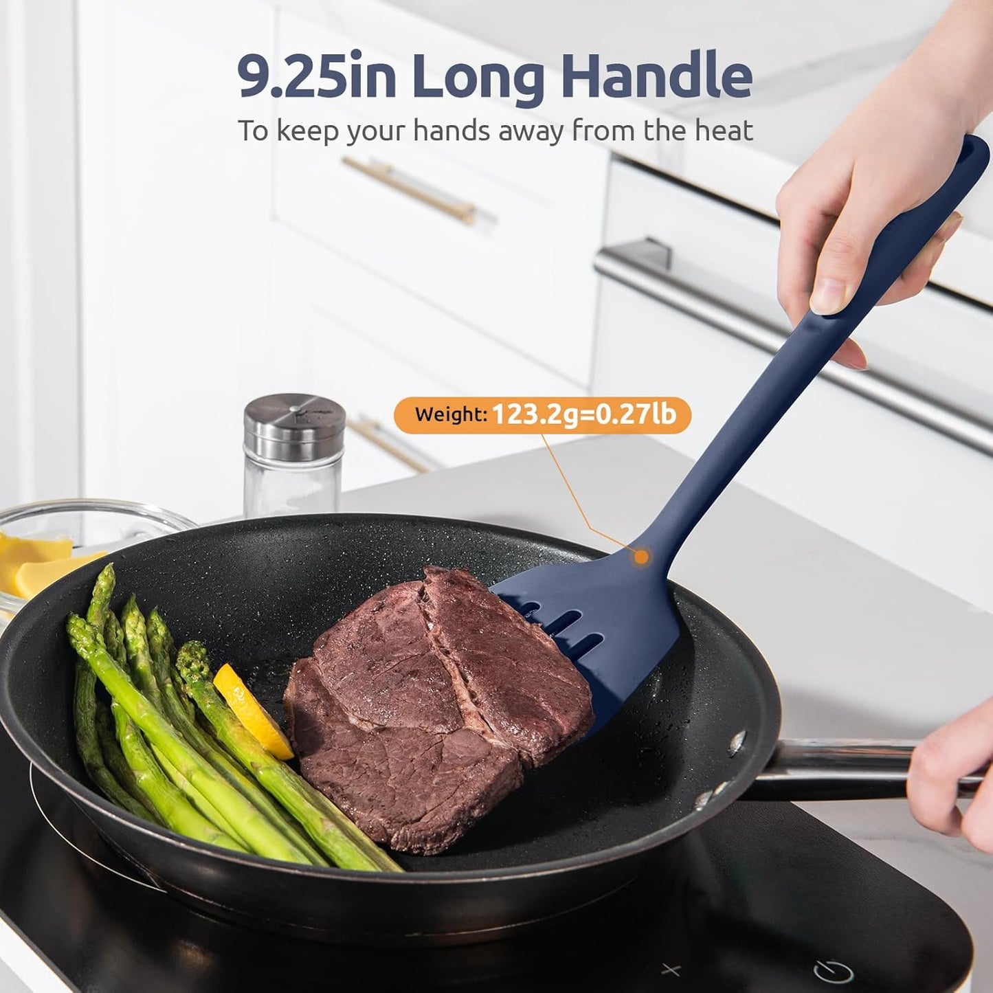 600ºF Heat Resistant Slotted Turner: U-Taste 13.6in Silicone Kitchen Spatula Flipper, 3.74in Wide Food Grade Flexible Thin Rubber Cooking Utensil for Egg, Pancake, Cookie in Nonstick Cookware (Red)