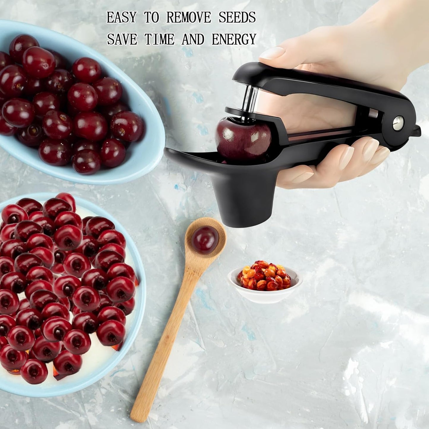 Cherry Pitter-Jusanice Stainless Steel Cherries Corer Pitters Tool with Hand-held Push Design, Save Time & Space for Making Cherry Jam with Lock Design (Black)