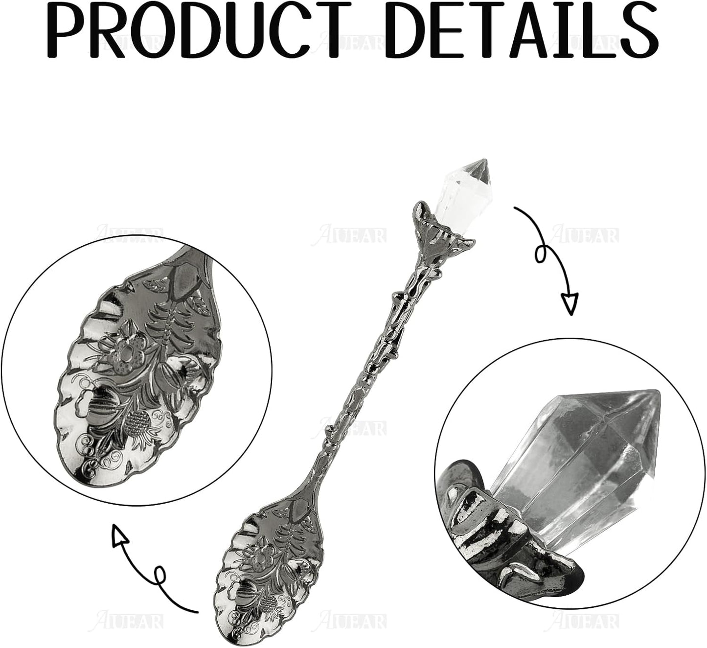 AUEAR, Retro Crystal Antique Alloy Spoon Coffee Tea Dessert Mini Ice Cream Decorative Spoons Set for Home Office (10 Pack)