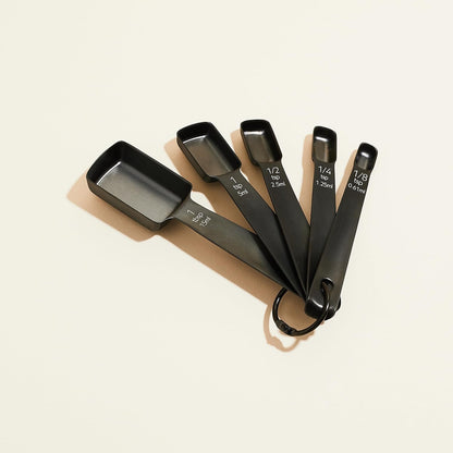 Evermill 5-Piece Stainless Steel Measuring Spoons Set, Magnetic Hook Design, Dual Metric and US Units, Flat Laying, Dishwasher Safe Kitchen Tools (Black)