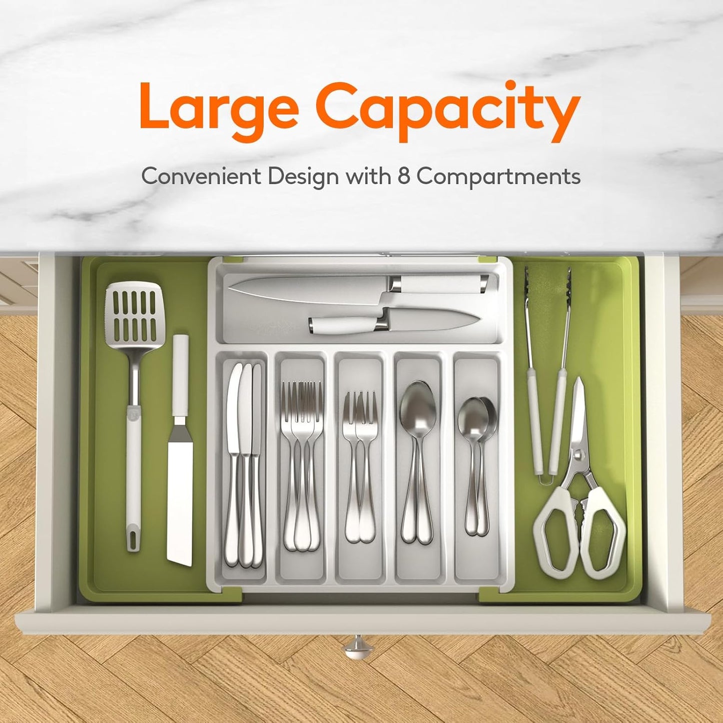 Lifewit Silverware Drawer Organizer, Expandable Utensil Tray for Kitchen, BPA Free Flatware and Cutlery Holder, Adjustable Plastic Storage for Spoons Forks Knives, 11-18 x 14", Black