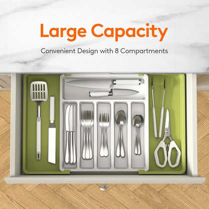 Lifewit Silverware Drawer Organizer, Expandable Utensil Tray for Kitchen, BPA Free Flatware and Cutlery Holder, Adjustable Plastic Storage for Spoons Forks Knives, 11-18 x 14", Black