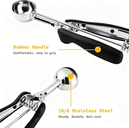 Cookie Scoop Set, Cookie Scoops for Baking Set of 3, Cookie Dough Scoop, Small/Large Ice Cream Scoop, 1/2/3 Tbsp Cookie Scoop with Trigger, Ice Cream Scooper, 18/8 Stainless Steel, Non-Slip