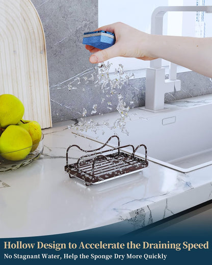 Consumest Sponge Holder for Kitchen Sink - Movable Sink Caddy for Countertop Organizer, 304 Stainless Steel Sponge Holder with Detachable Drip Tray for Kitchen Accessories-Silver