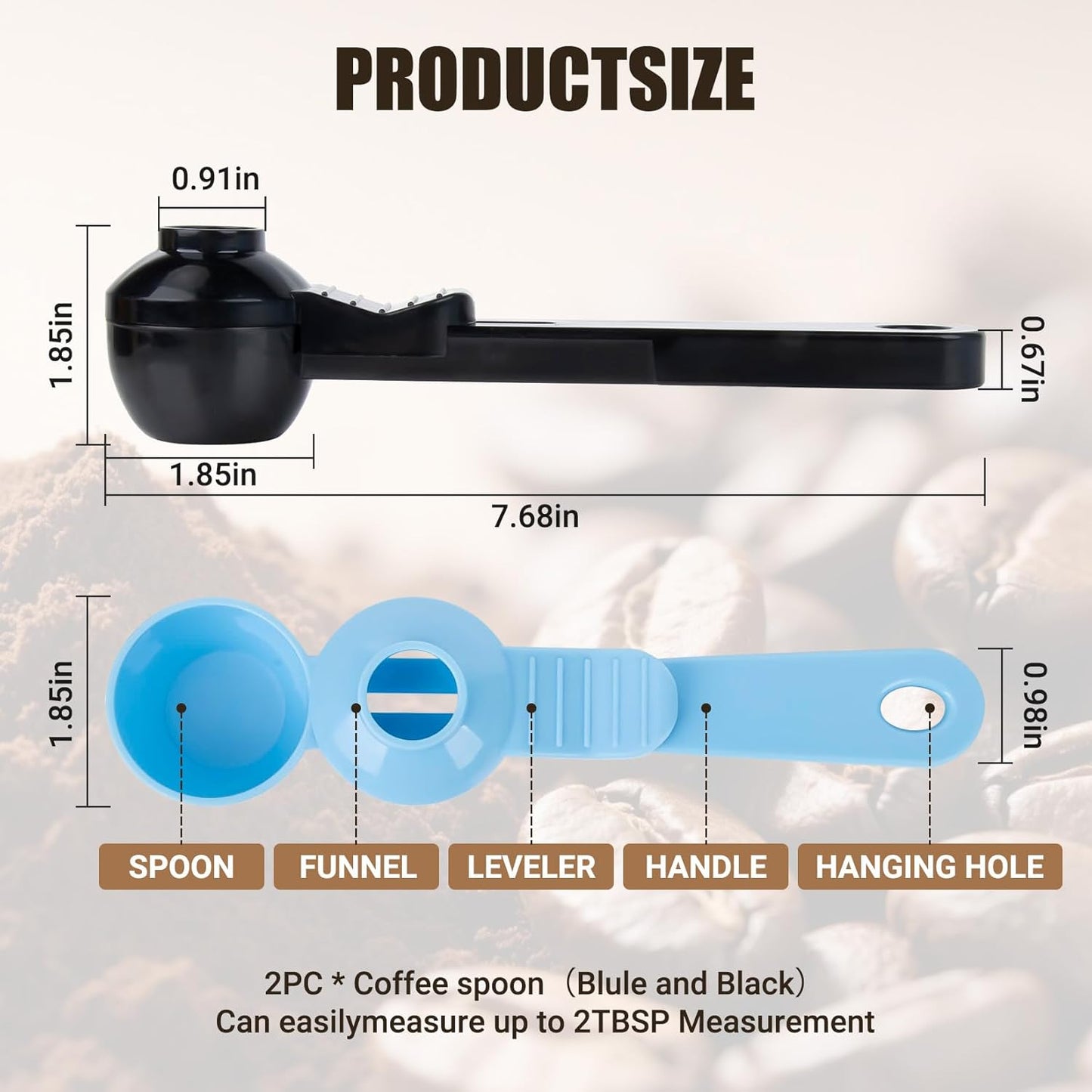 CARGEN 2 Pack Coffee Scoop and Funnel for Reusable, 2TBSP Coffee Sliding Spoon Funnel with Spill-Free Design Measuring Spoon Funnel for Ground Coffee Protein Powder and Tea(Black and Blue)