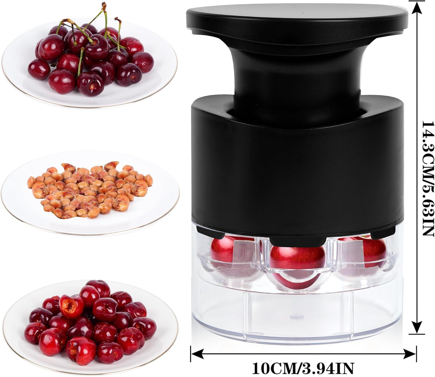 Cherry Pitter, 7-Hole Long Plunger Push Button Cherry Core Remover Tool with Splatter Protector, Quickly Pitting Cherries for Making Jam, Pies (White)