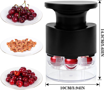 Cherry Pitter, 7-Hole Long Plunger Push Button Cherry Core Remover Tool with Splatter Protector, Quickly Pitting Cherries for Making Jam, Pies (White)