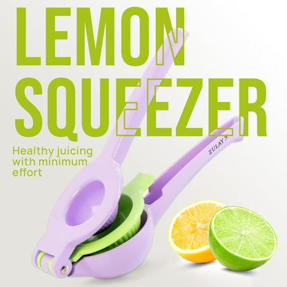 Zulay Kitchen Metal 2-in-1 Lemon Squeezer - Sturdy Max Extraction Hand Juicer Lemon Squeezer Gets Every Last Drop - Easy to Clean Manual Citrus Juicer - Easy-Use Lemon Juicer Squeezer - Yellow/Green
