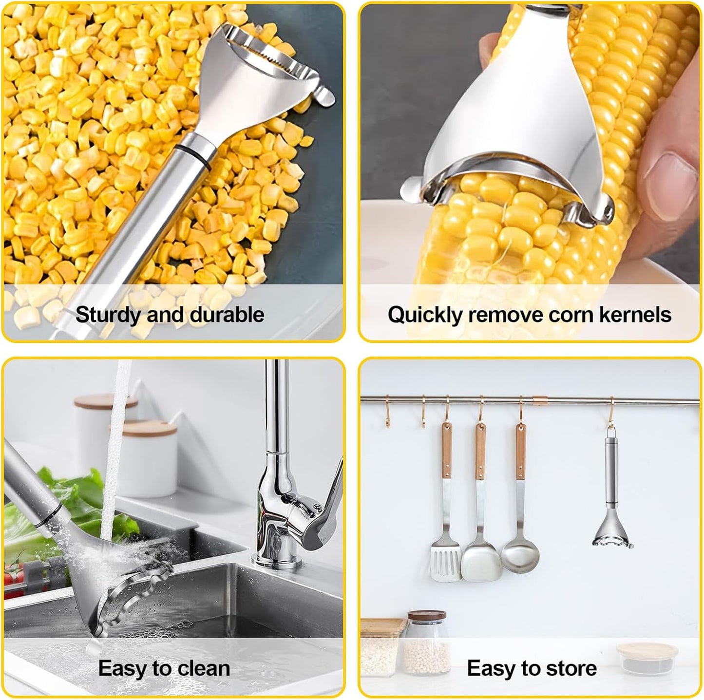 2 Pcs Stainless Steel Corn Peeler and Stripper Tool Set, Corn Stripper Cob Stripper Tool,Corn Stripper for Corn on the Cob Remover Tool，Corn Thresher with Ergonomic Handle，Kitchen Gadget