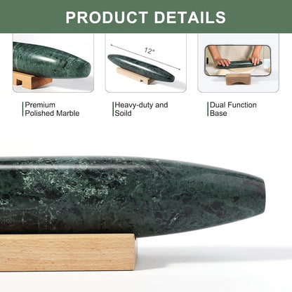 Marble French Rolling Pin for Baking, 12 Inch Non Stick Polished Rolling Pin for Dough, Heavy Dough Roller for Fondant Pizza Pie Crust Cookie Pastry Bread, Kitchen Baking (Indian Green)