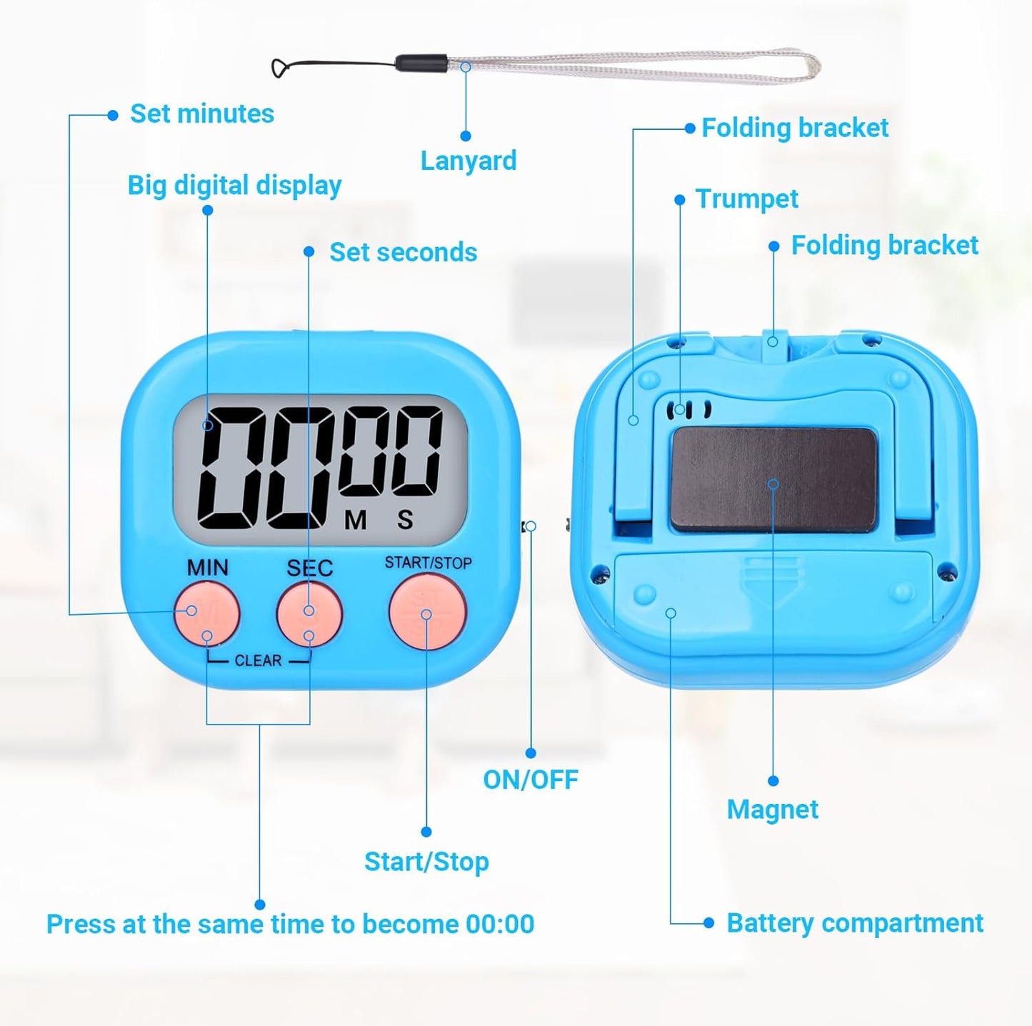 Mwellewm Kitchen Timer 6 Packs Digital Timers for Classroom Small Magnetic Countdown Stopwatch for Cooking Mini Loud Alarm Stop for Kitchen Study Work Baking Sports Games Timer Clock