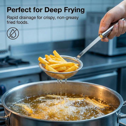 4" Stainless Steel Fat Skimmer Spoon, Kitchen Fine Mesh Food Strainer Multi-Functional Hot Pot Skimmer with Long Handle for Skimming Cooking Frying Grease Gravy Foam