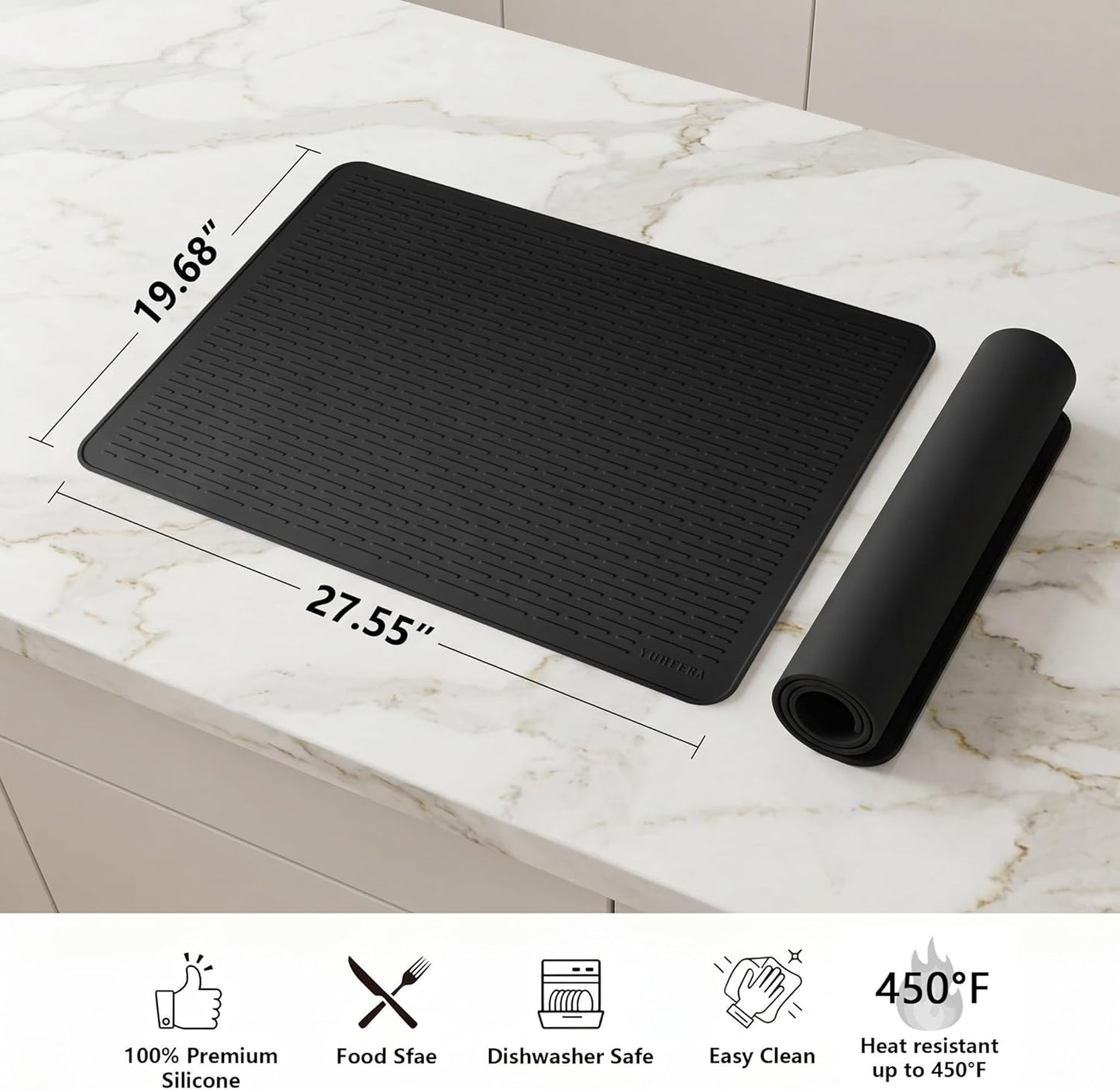 YUHFERA Stove Top Cover for Electric Stove - Silicone Stove Mat for Glass Top, Glass Cooktop Protector, XL Dish Drying Mats for Kitchen,Oven Covers for Electric Stove (Black,30 x 21)