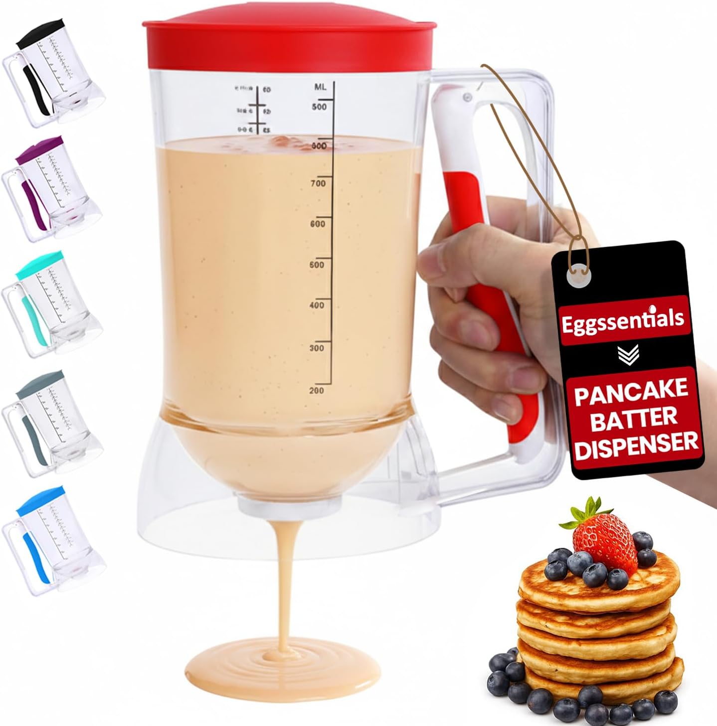 Eggssentials – Pancake Batter Dispenser, Batter dispenser with Squeeze Handle Mess-Free, Cupcakes, Waffles & More – Durable, Easy-Pour Pancake Dispenser Bottle for Smooth Baking