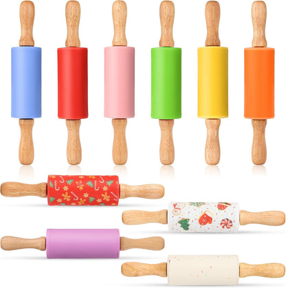 Mini Silicone Rolling Pin for Kids, Non-stick Surface Wood Handle, 9 Inch 1 Pack Blue