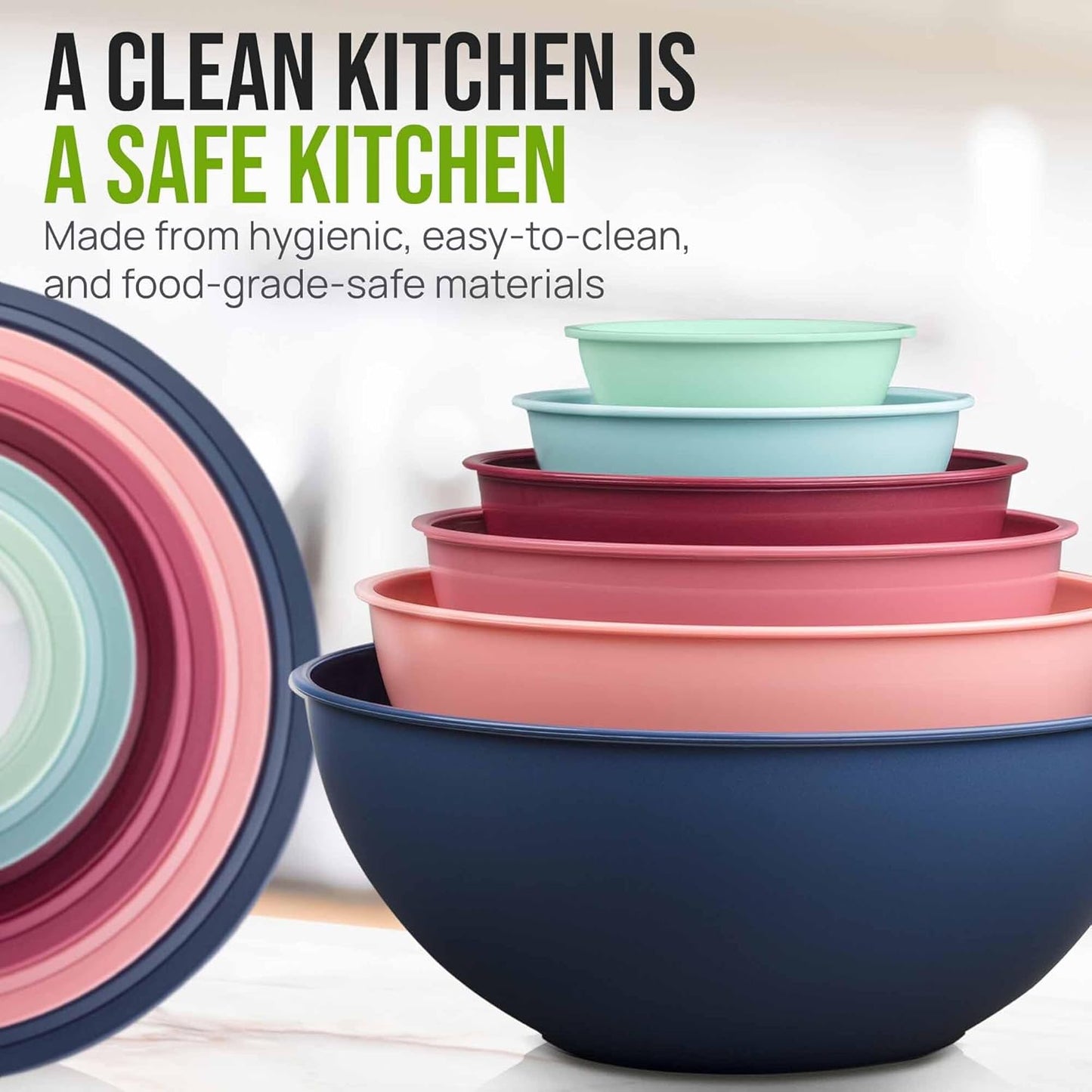 Zulay Kitchen 12 Piece Plastic Mixing Bowls with Lids Set - Leak-Proof Microwave & Freezer Safe Stackable Mixing Bowl Set for Preparing, Serving and Storing - Non-Slip Large Nesting Bowls (Blue Ombre)