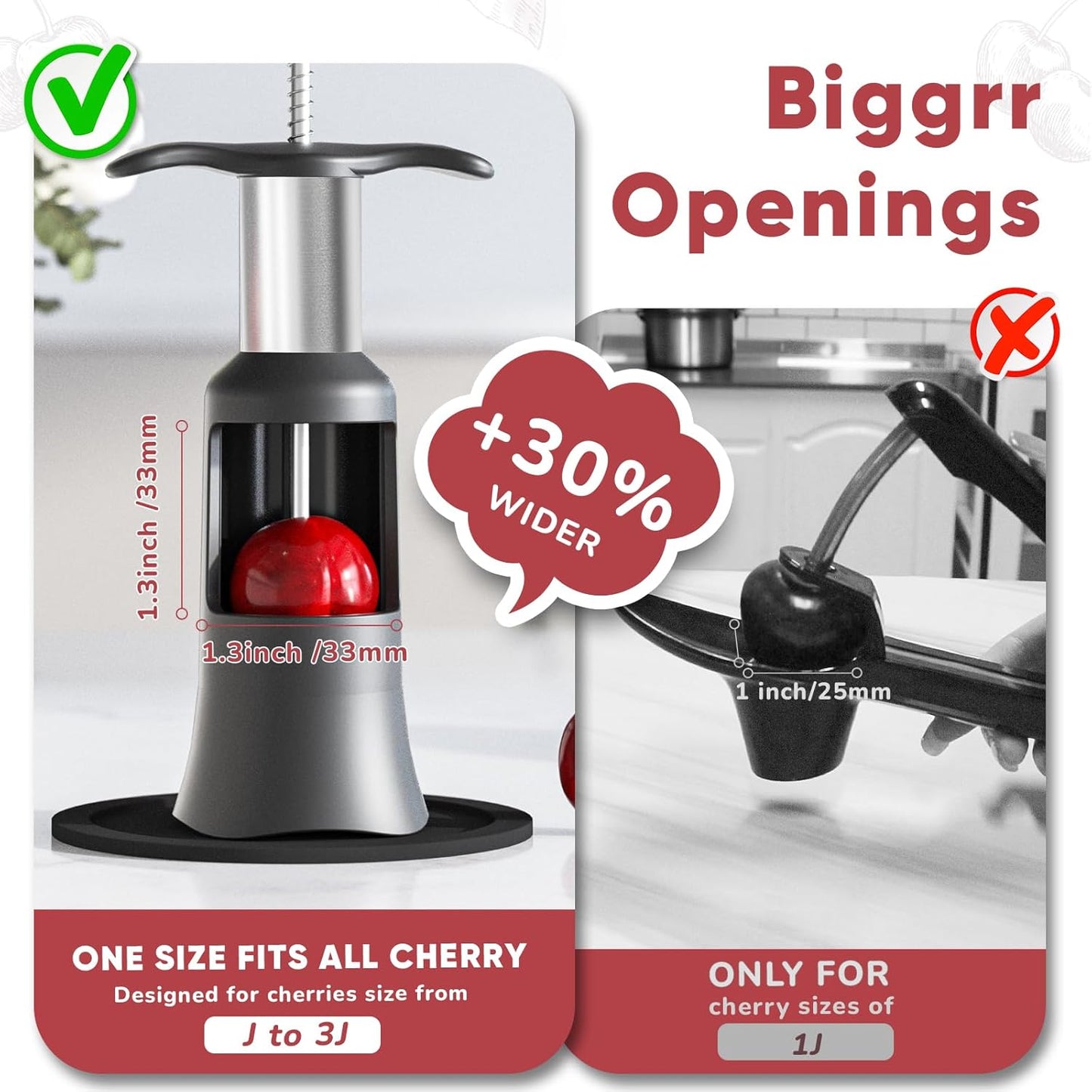 Upgraded Cherry Pitter Tool, Press-Type Cherry Pit Remover, Large 33mm Cherry Seed Remover, Food-Grade Stainless Steel & PP Plastic, Durable Kitchen Tool for Fresh Cherries, Black