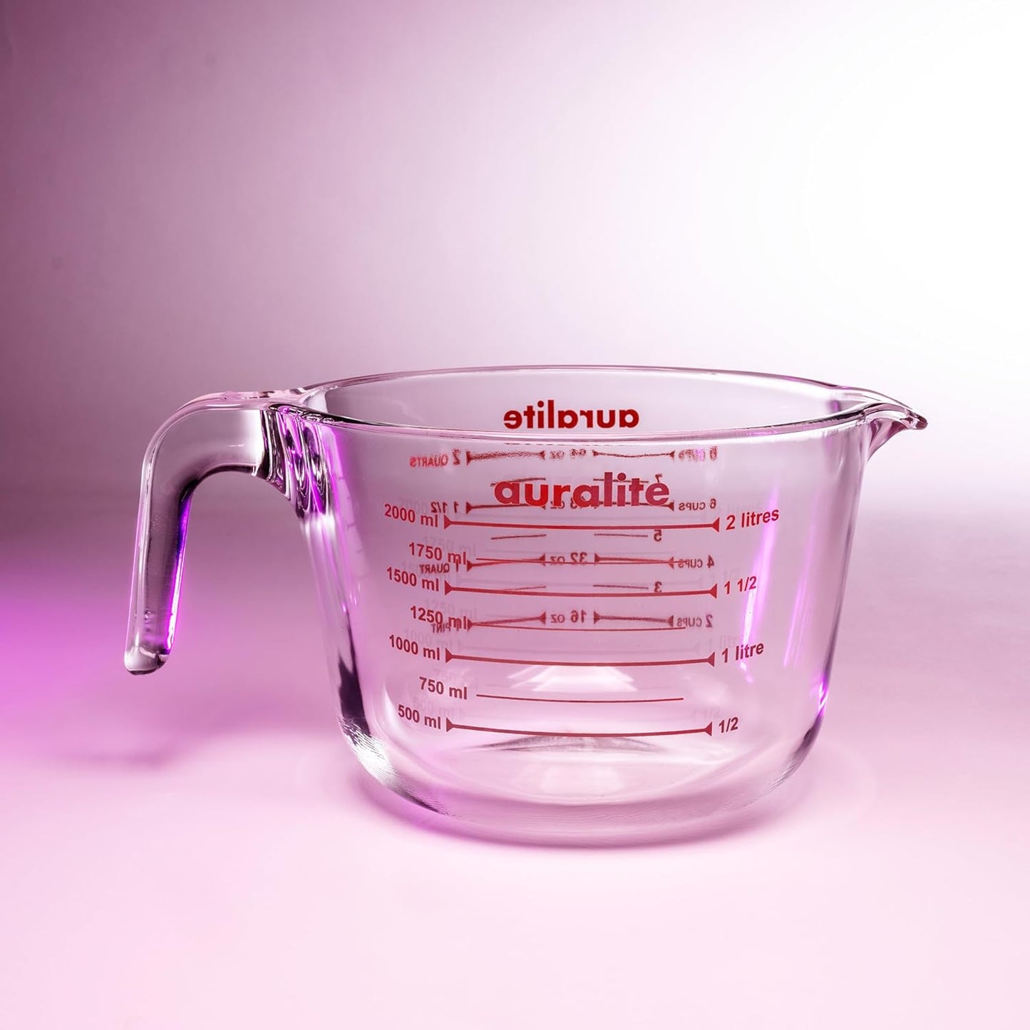 Auralite 8-Cup Borosilicate Glass Measuring Cup with Lid, 2 Quart, 2 Litre Large Glass Measuring Cup - Kitchen Mixing Bowl Liquid Measure Cups Glass Bakeware Set, Punch Bowl, Batter Bowl, 2Qt, 2L