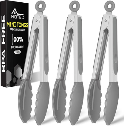 Hotec Silicone Kitchen Tongs for Cooking 9-Inch Serving Tongs with Silicone Tips, Set of 3 (Gradient Blue)