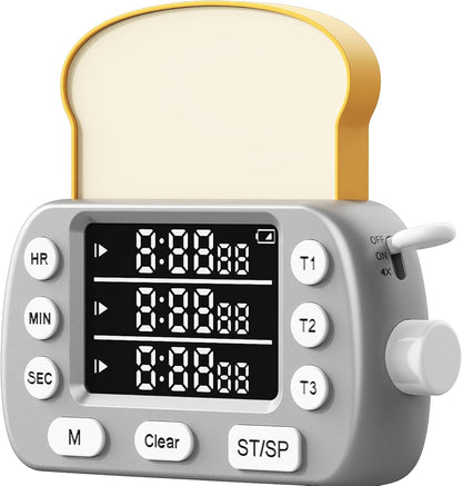 Digital Kitchen Timer for Cooking - 3-Channel Magnetic Countdown Timers with Memory Preset for Baking, Toaster, Eggs Includes Memo Notes (White)