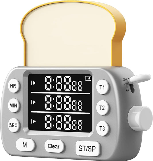Digital Kitchen Timer for Cooking - 3-Channel Magnetic Countdown Timers with Memory Preset for Baking, Toaster, Eggs Includes Memo Notes (White)