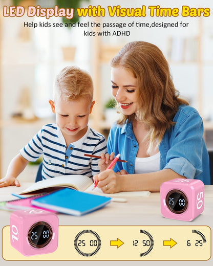 Digital Pomodoro Timer Cube 5/10/25/50min, Visual Productivity Flip Timer for Kids Classroom Desk, Custom Countdown, Silent and Sound Mode for ADHD Study Work Game Kitchen (Orange)