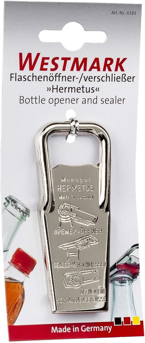 Westmark Hermetus Steel 3-in-1 Bottle Opener & Resealer – German Beer Bottle Opener with Airtight Seal, Made from Heavy-Duty Steel, Traditional Design