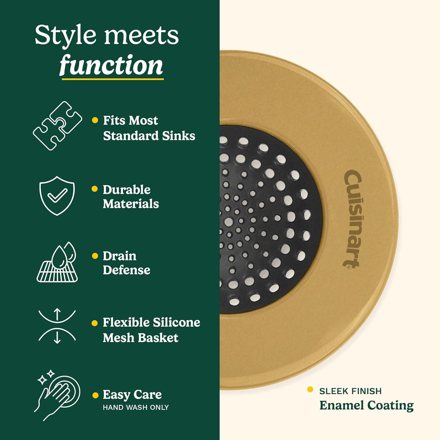 Cuisinart Sink Strainers- 2 Pack Kitchen Sink Drain Strainer & Food Catcher with Enamel-Coated Stainless Steel Rim and Silicone Base, Fits Standard 3.5" Drains, Outer Diameter 4.35", Scratch-Safe