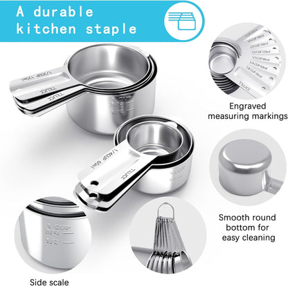TILUCK Stainless Steel Measuring Cups Set,Kitchen Gadgets for Cooking & Baking,Set of 5