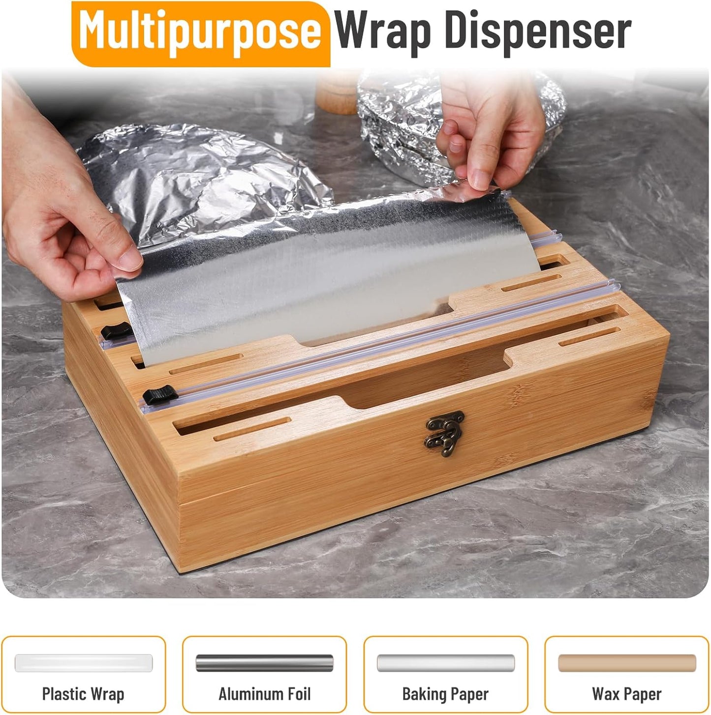 Allinside Magnetic Plastic Wrap Dispenser with Cutter, 3 in 1 Refrigerator Bamboo Wood Organizer for Tin Foil, Baking Paper, Wax Paper Holder Kitchen Storage Box Compatible with 12.9" Roll (3 Layer)