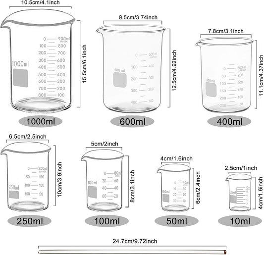 Graduated Glass Measuring Low Form Beaker Set (50ml+100ml+250ml)