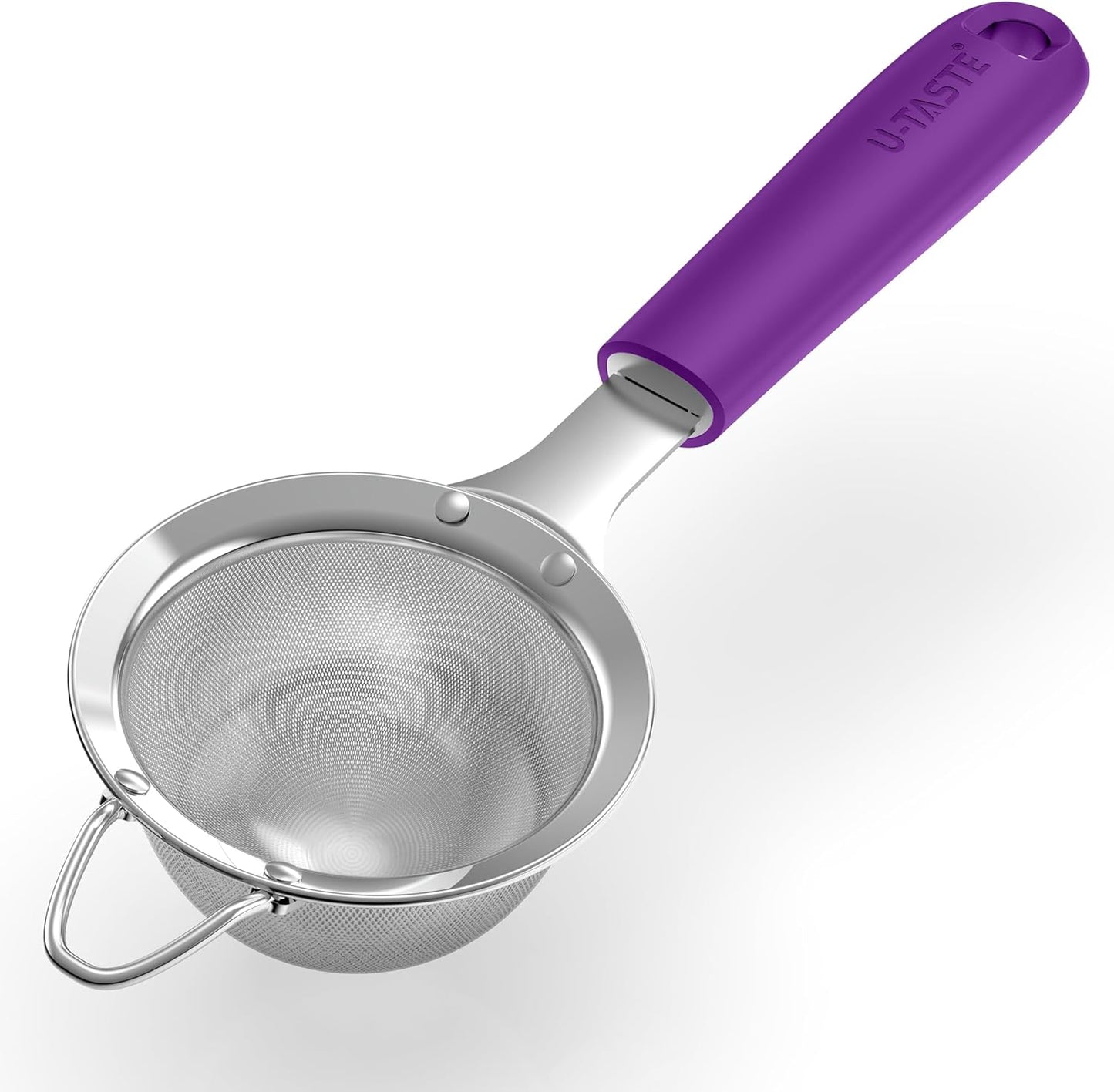 U-Taste Medium Fine Mesh Strainer: 18/8 Stainless Steel 4.73in 30 Mesh Kitchen Food Sieve with Sturdy Riveted Silicone Handle, Heavy Duty Deep Handheld Metal Colander for Rice, Quinoa, Flour (Black)