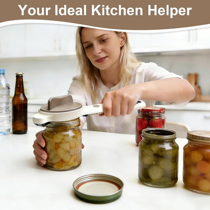 Multi-Functional 4-in-1 Jar Opener, Adjustable Stainless Steel Bottle Opener for Multi Size Jar Bottles with Ergonomic Non-Slip Handle Grip, Kitchen Helper for Seniors Weak Hands Arthritis