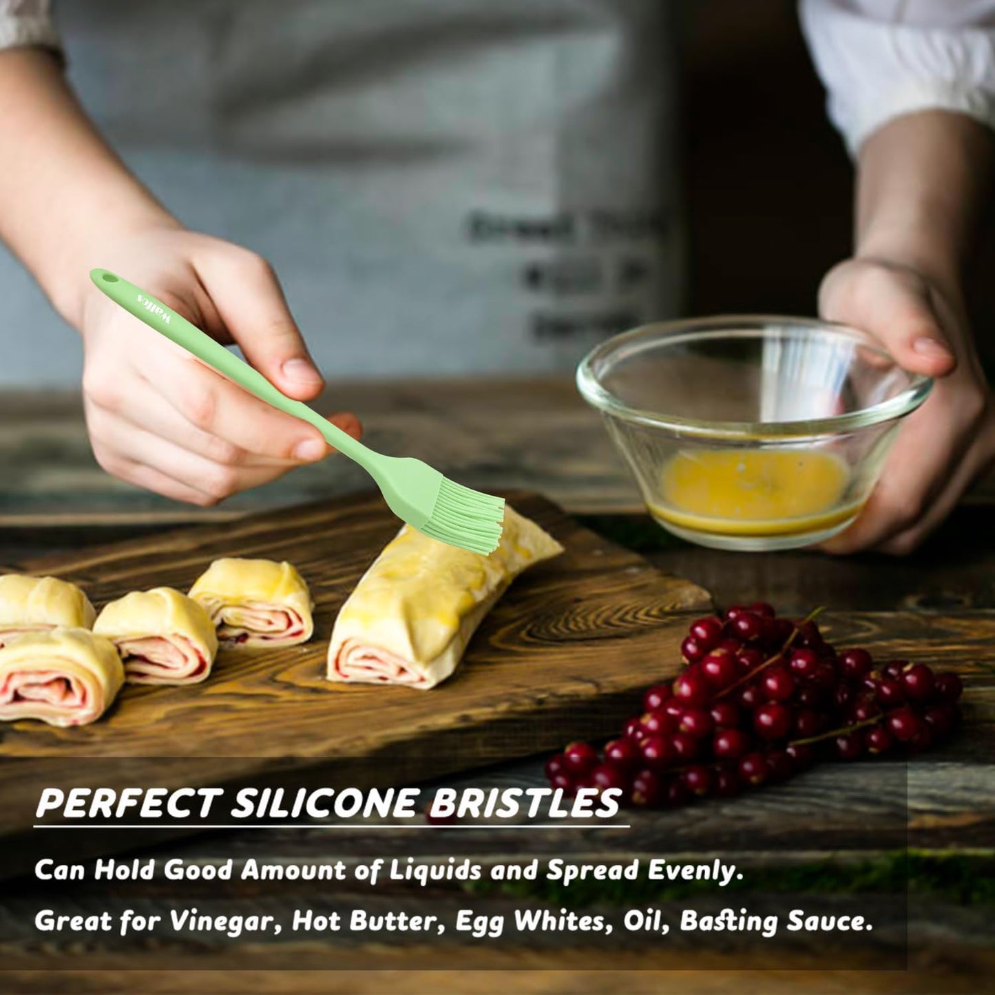 Walfos 600°F Heat Resistant Silicone Basting Brushes BPA Free Pastry Brush, Spread Oil Butter Sauce for BBQ Grill Baking Kitchen Cooking, Dishwasher Safe (2 SIZE)
