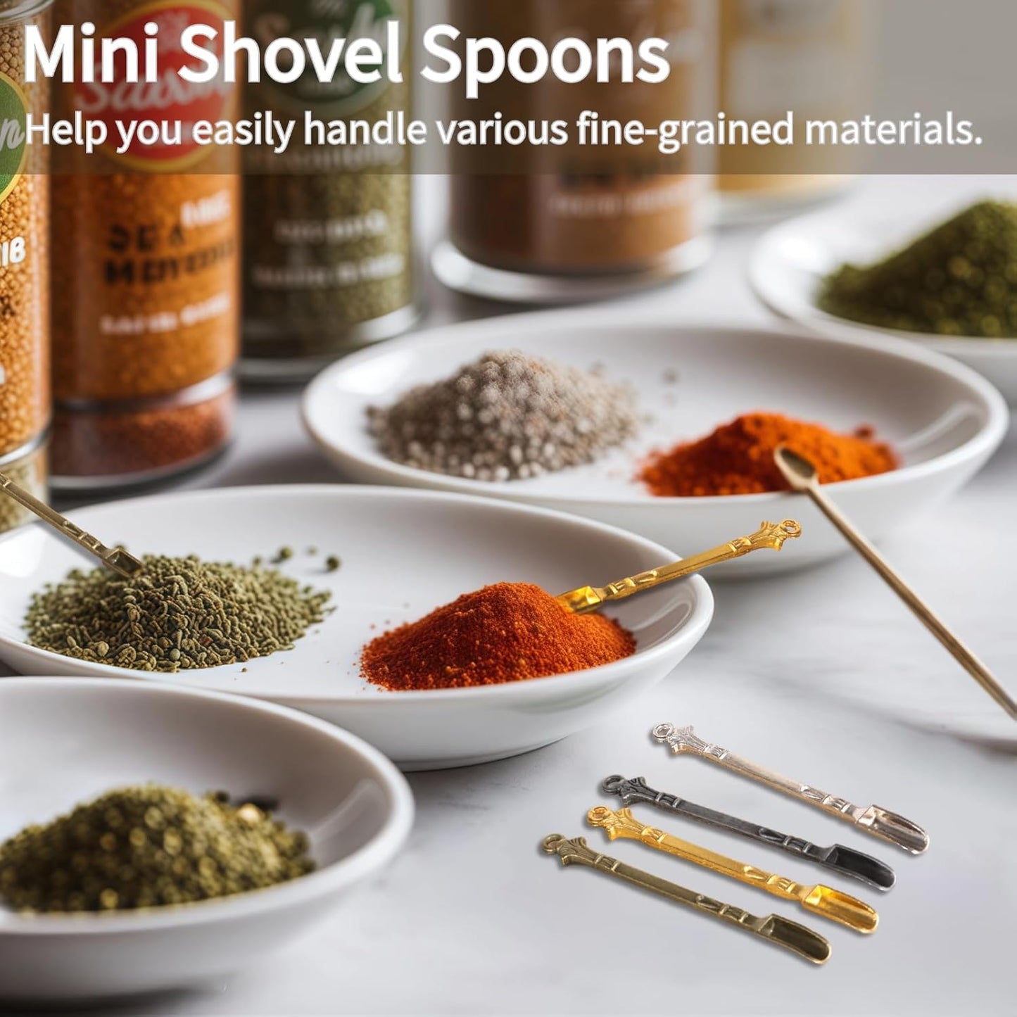 40 Pcs Mini Shovel Spoons,Tiny Spoons for Powder,Metal Spoon Power Scoop Tableware Charm Mini Pendant Spoon for Measuring Spices,Herbs,Powder,Coffee,Sugar