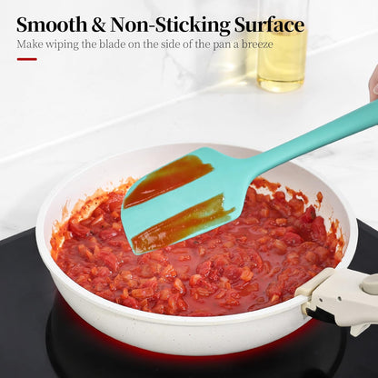 600ºF Heat Resistant Spatulas, High Heat Food Safe Semless Kitchen Silicone Scraper Set for Cooking Baking Mixing Scraping Stirring Nonstick Cookware Pan Bowl (2Pcs,Aqua Sky)