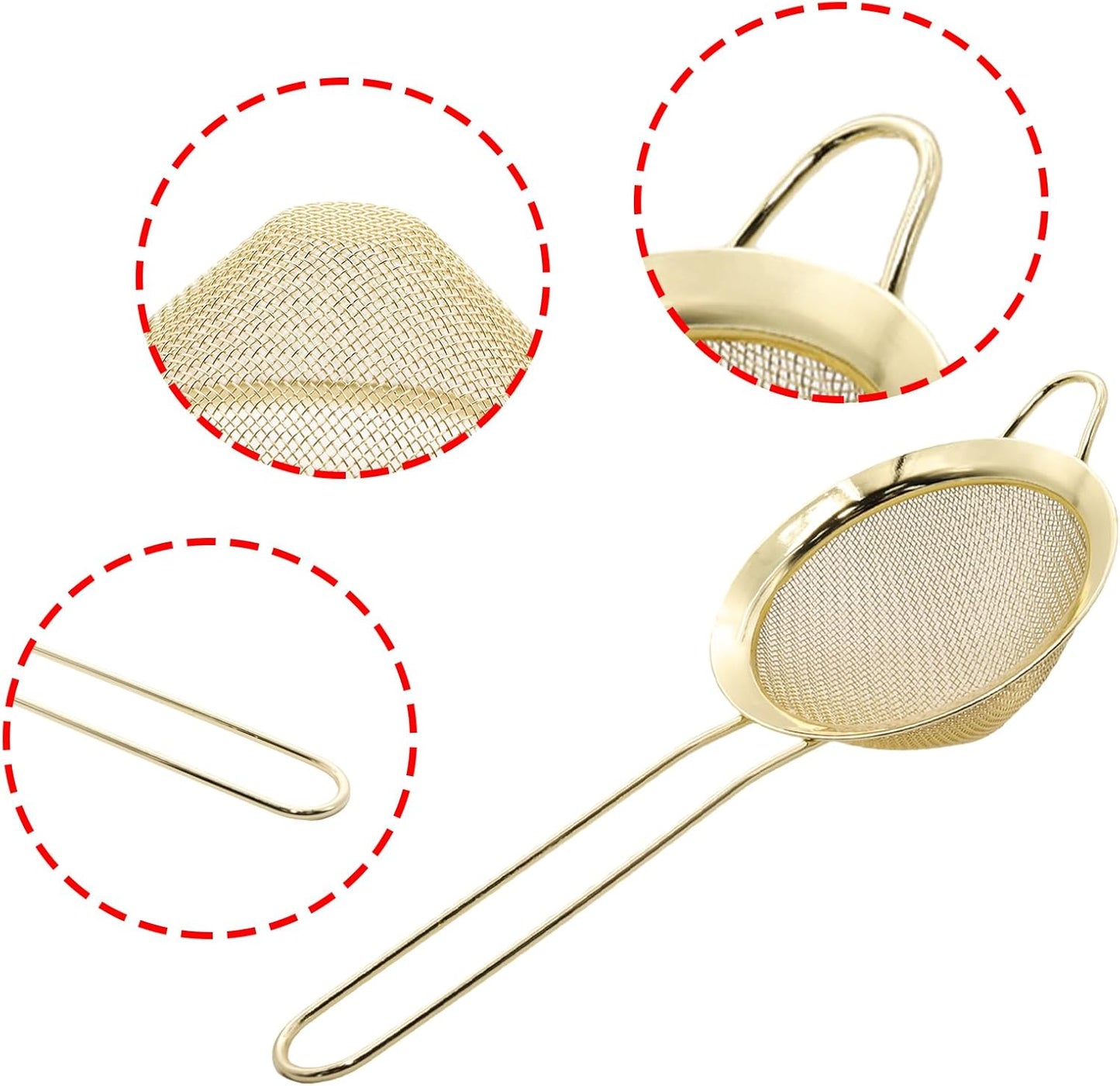 Black Fine Mesh Strainer - 304 Stainless Steel Handheld Sieve, Small Kitchen Filter for Baking, Tea & Cocktail Making(8.3inch)