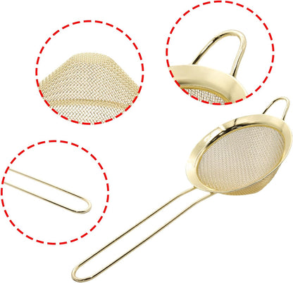 Black Fine Mesh Strainer - 304 Stainless Steel Handheld Sieve, Small Kitchen Filter for Baking, Tea & Cocktail Making(8.3inch)
