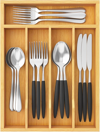 Lifewit Silverware Drawer Organizer, Utensil Tray for Kitchen, Flatware and Cutlery Holder, Storage for Spoons Forks Knives, 6.7 x 12", Natural