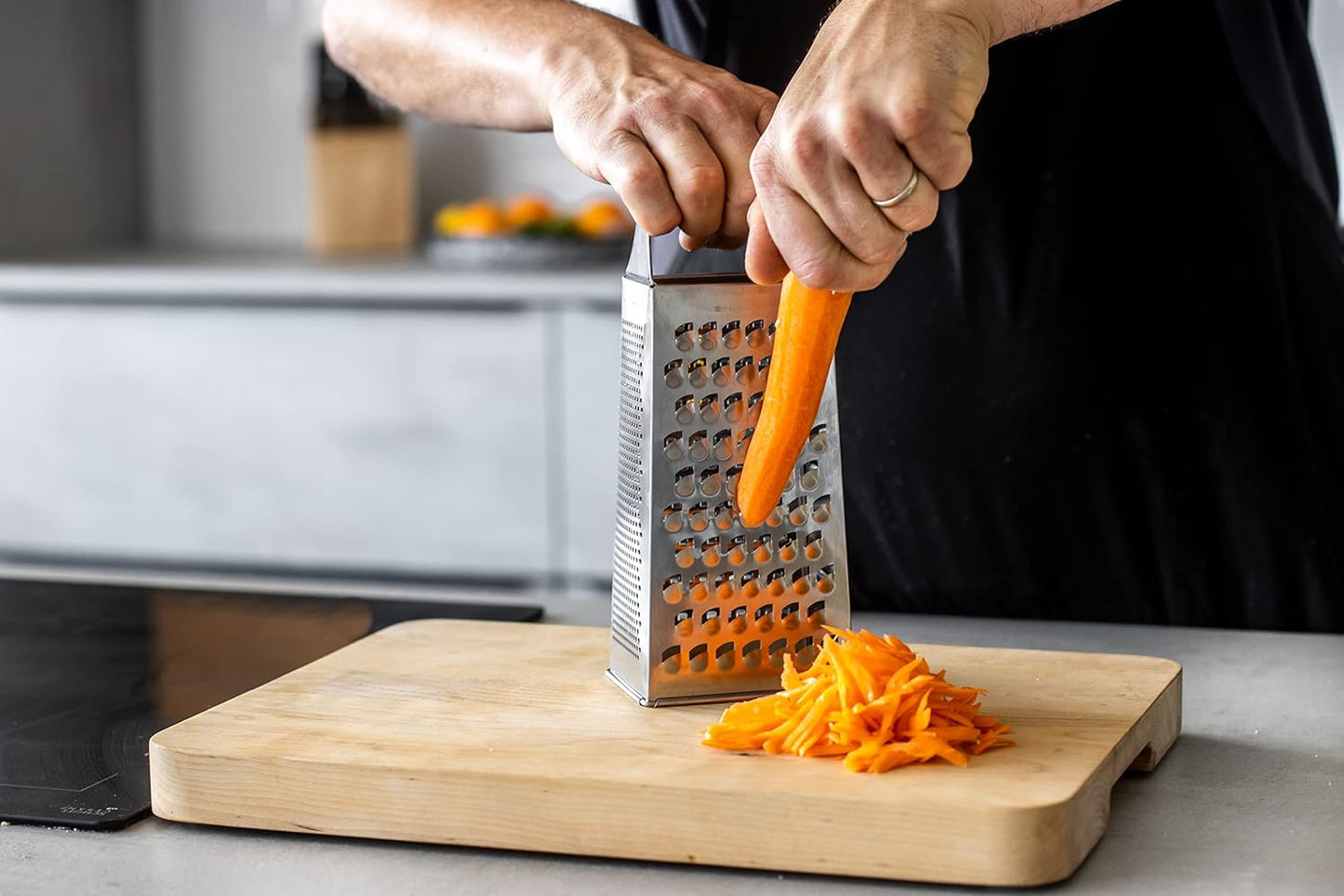 MasterClass Acid-Etched Stainless Steel Box Grater with Handle, 24 cm (9.5"), Silver