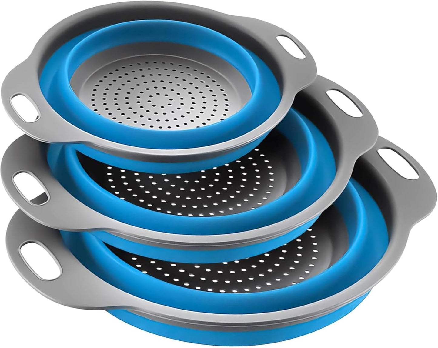 Collapsible Colander Set of 2, Foldable Silicone Pasta Strainer with Handles, 2 Pack Space Saving Kitchen Colander for Fruits,Space Saving Pasta Strainer Basket for Fruits & Vegetables