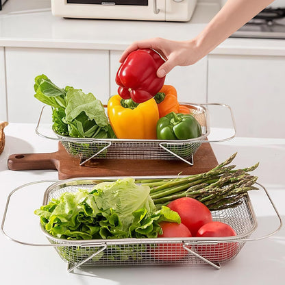 3PCS Stainless Steel Over Sink Colander, Expandable Over the Sink Strainer, Sink Colander for Kitchen Sink, Multipurpose Drain Basket, Sink Accessories,.Kitchen Utensils (3 Sizes)