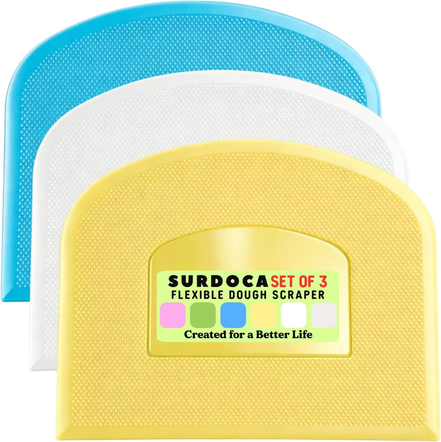 SURDOCA Dough Scraper Bench Scraper - 3P 4.7x3.7" Plastic Flexible Bowl Scraper, Sharp Edge & Angles Cake Scraper. Non-Slip Bakeware Decorating Tools Sculpting & Modeling Tools - Green+White+Green - Colors B